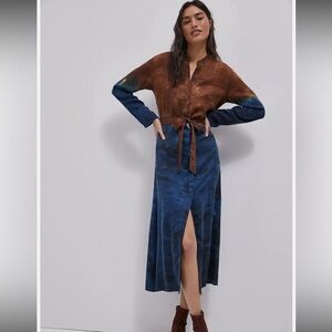 Anthropologie Brown and Blue Maxi Shirt Dress